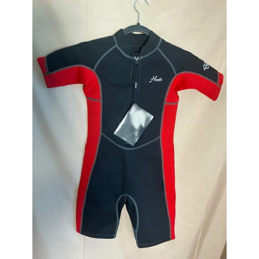 Hevto Wetsuit Kids Size 10 Black Red New 3/2mm Neoprene Shorty Front Zip